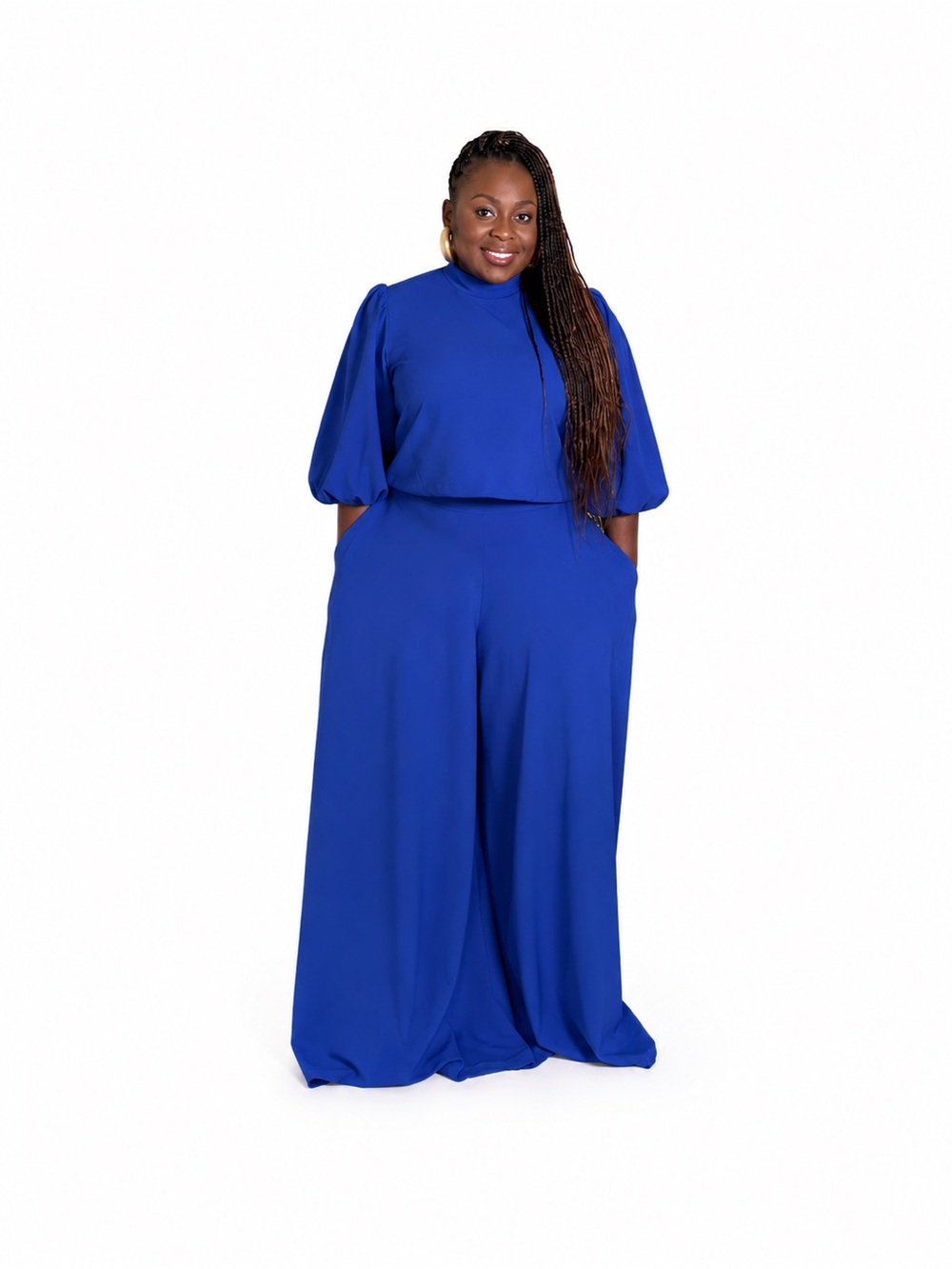 Solid crop top and palazzo pants set - royal blue
